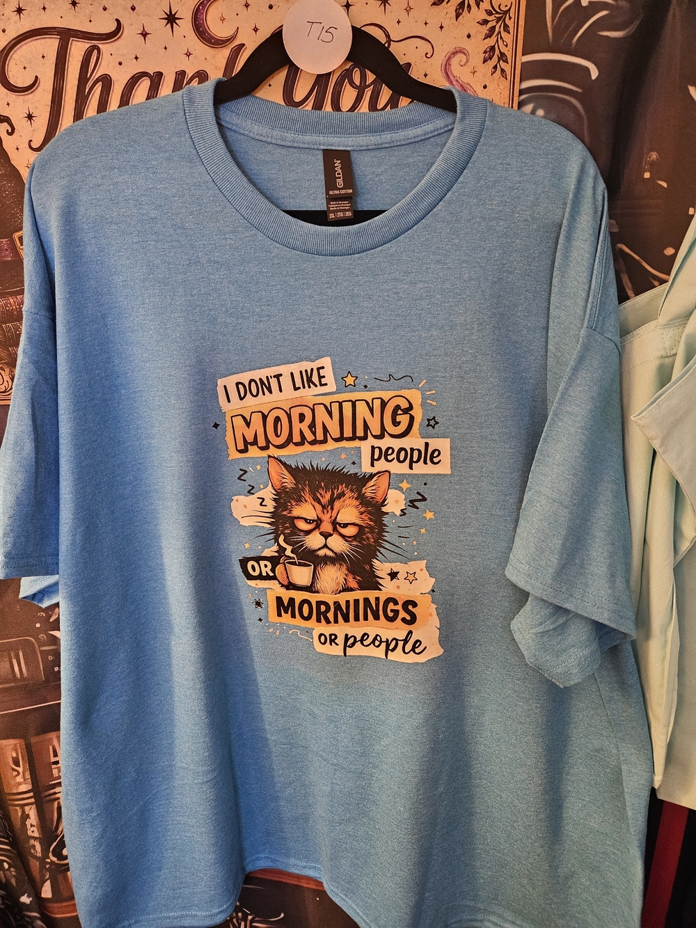 Gildan Blue Cat Graphic T-Shirt - I Don't Like Morning People